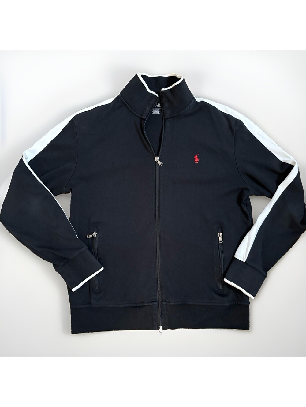 Polo Ralph Lauren Black Track Jacket White Arm Stripes